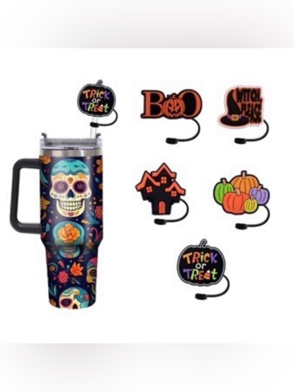 Halloween Silicone Straw Toppers Stanley Cup, Tumblers, & Water Bottles - 5 Pack